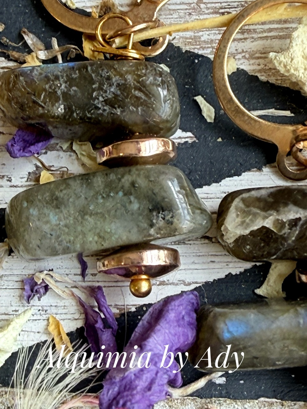 Alquimia Green Labradorite and Gold-Tone Stacked Drop Earrings - Picture 3 of 3
